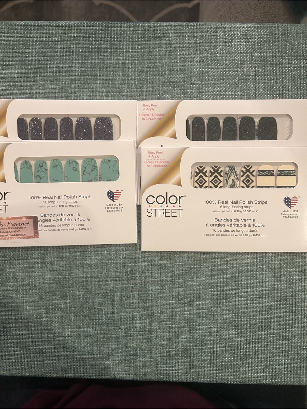 Color Street Nail Polish Strips Lot of 4 Turquoise Gray Glitter NWT